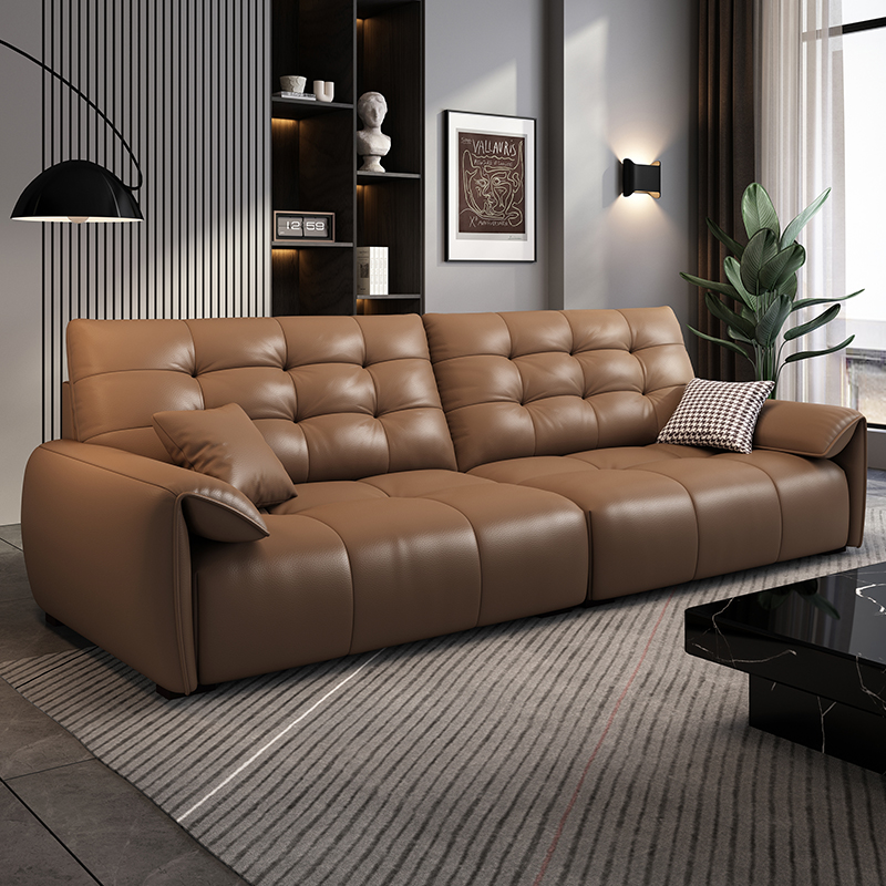 欧梵森意式真皮沙发客厅大小户型简约现代大象耳朵直排皮艺沙发高清大图