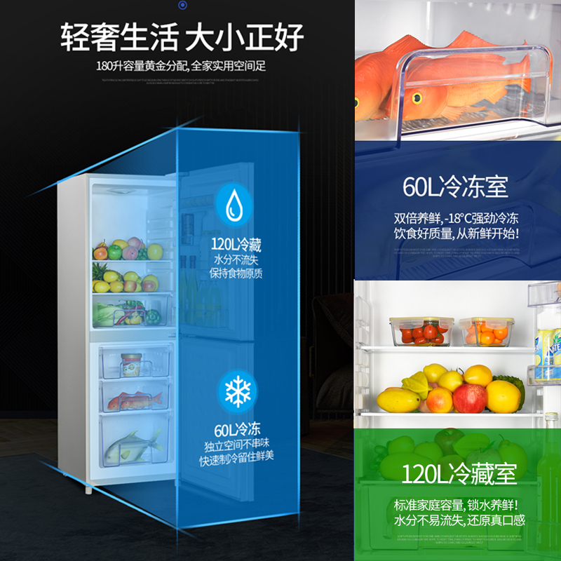 万宝(Wanbao)180升双门冰箱 冷藏冷冻家用两门小型电冰箱直冷节能低音宿舍租房储鲜不占地 BCD-180D