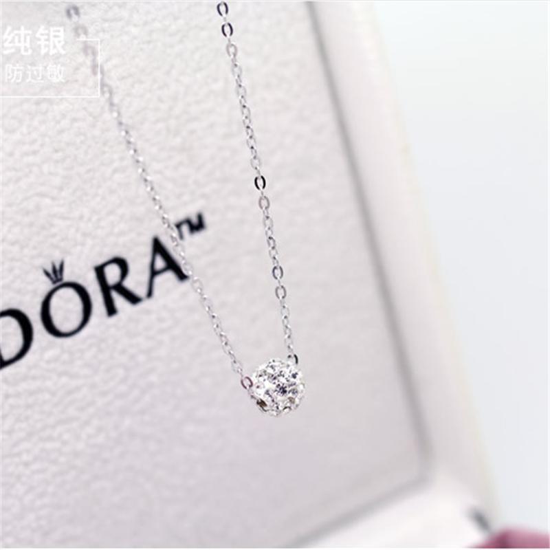 925银饰品 时尚简约 锁骨链满钻球项链坠送女朋友七夕情人节礼物