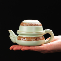 尚帝（shangdi）旅行茶具陶瓷功夫仿汝瓷快客杯开片茶杯茶壶便携一壶一杯茶具套装 粉青汝窑纳福快客杯