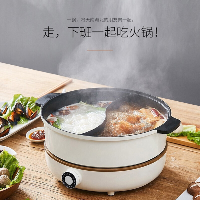 九阳 C21-HG3 4.5L大容量 电火锅 家用鸳鸯锅涮肉火锅 电磁加热炖煮煎炸蒸多功能高清大图