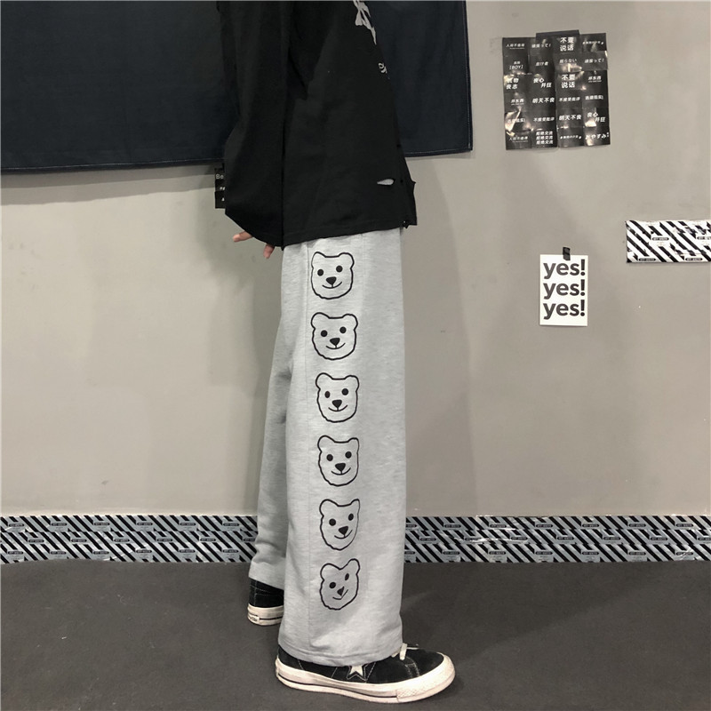 小熊裤子女2021新款春夏韩版ins黑色薄款休闲裤宽松直筒阔腿裤潮 浅灰色直筒常规 M