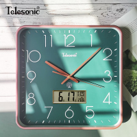 天王星(Telesonic)电波钟方形挂钟居家客厅时钟轻奢装饰创意挂墙表时尚大气挂表艺术卧室餐厅钟表 日历款玫瑰金【长33厘米、高32厘米】自动对时+分秒不差