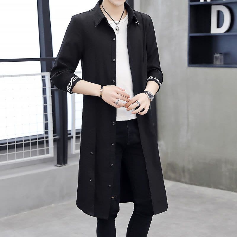 风衣男秋季长款过膝披风休闲衬衫韩版加肥加大潮男士加长秋装外套图片
