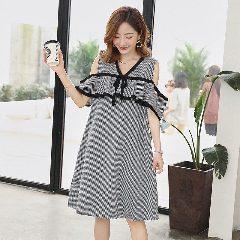 迪鲁奥(DILUAO)孕妇装2021夏装新款辣妈宽松大码上衣夏时尚孕妇装夏天裙子 黑色图片