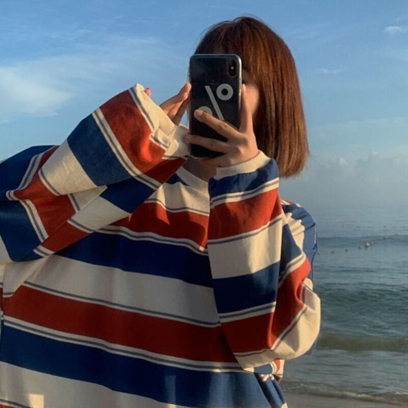 2022秋季新款韩版宽松条纹长袖t恤女ins网红百搭薄款上衣服潮