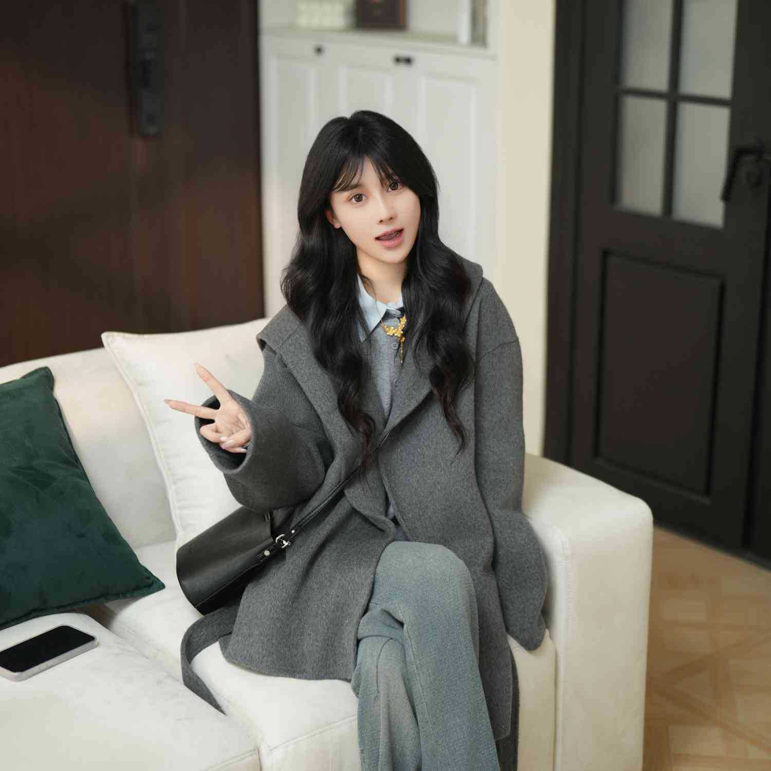 双面毛呢大衣韩版气质休闲慵懒小香风秋冬款时尚百搭洋气休闲宽松高清大图