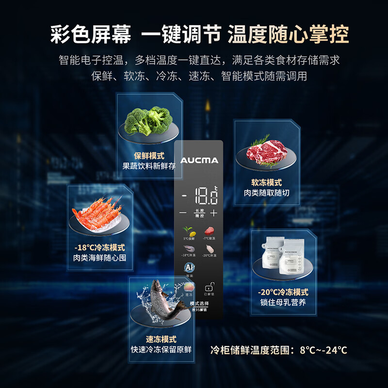 澳柯玛家用立式风冷无霜冰柜冷柜冷藏冰箱大抽屉母乳奶一级能耗分层BD-186WNE