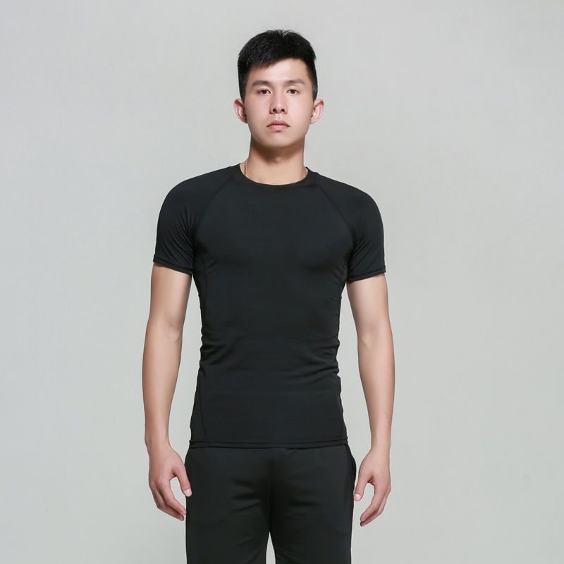 健身短袖t恤男速干男运动跑步衣服吸湿排汗速干紧身衣训练服811黑色m