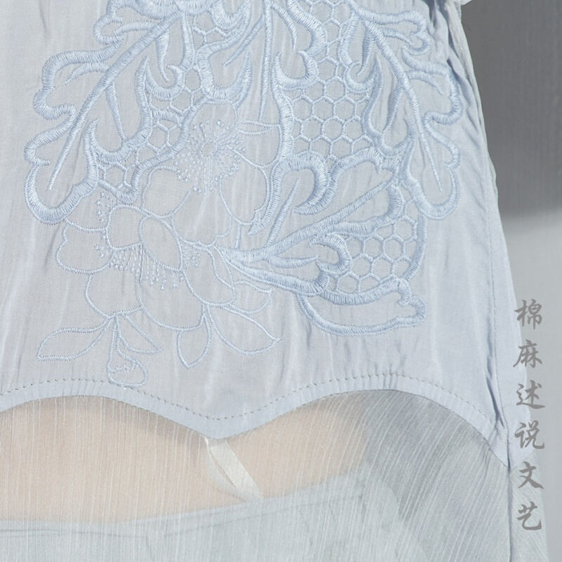 春季新款雪纺衫女装中国风文艺灯笼袖九分袖假两件雪纺衫显瘦上衣
