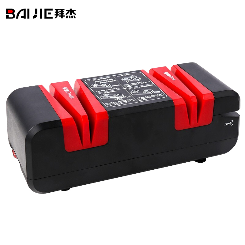 拜杰厨房电动磨刀器磨刀石家用多功能小型全自动可磨菜刀剪刀弯刀斧头快速磨刀机 黑红色