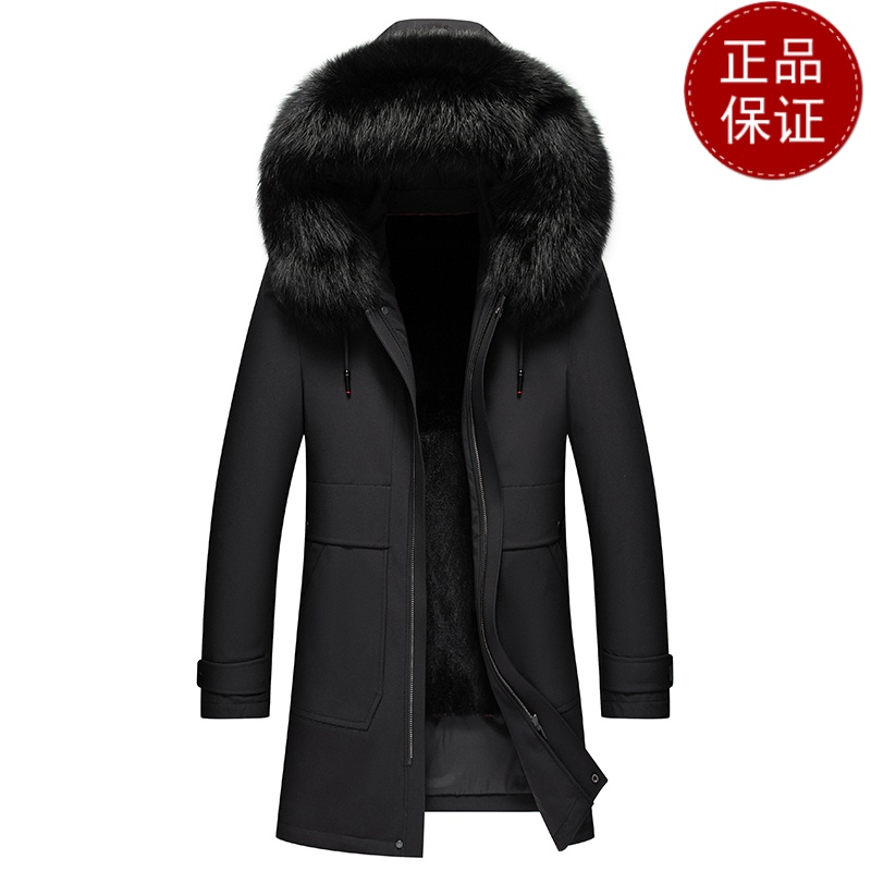 活里活面派克服男皮草狐狸毛领派克服男毛皮一体貂绒内胆中长款大衣皮草春秋装外套新款冬装新款皮草真皮大码外套男装 2166【黑狐狸领+黑貂绒内胆】 170-M【100-125斤】