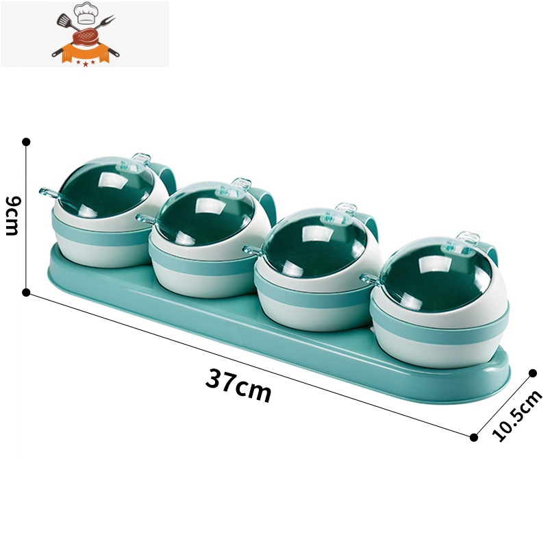 厨房调料盒套装家用四格一体糖盐味精佐料收纳盒带盖三格调味罐子 敬平