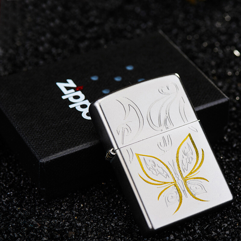 美国ZIPPO打火机 芝宝 美国原装205缎砂 黄金蝴蝶24339