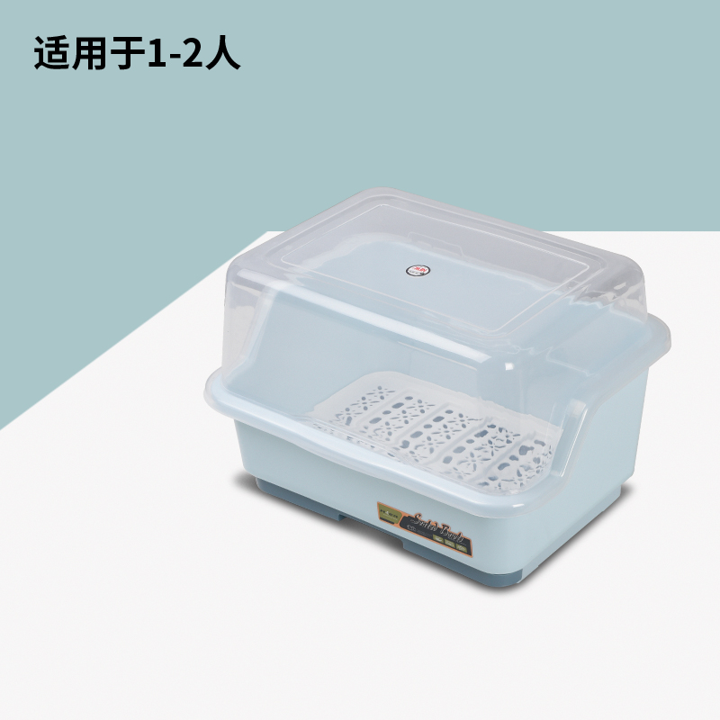 装碗筷收纳盒放碗箱沥水碗架厨房家用带盖碗盆碗碟置物架塑料碗柜_48 升级款抽屉式蓝色小号