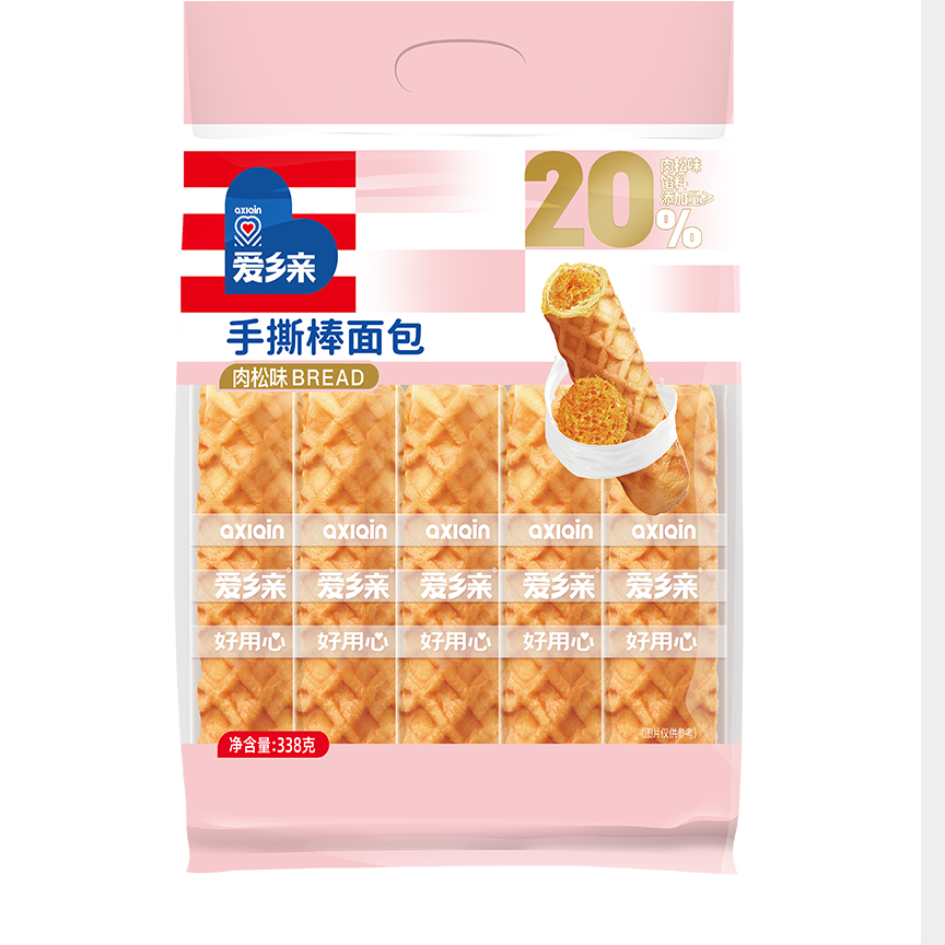 爱乡亲肉松手撕棒面包(肉松馅)338g*3