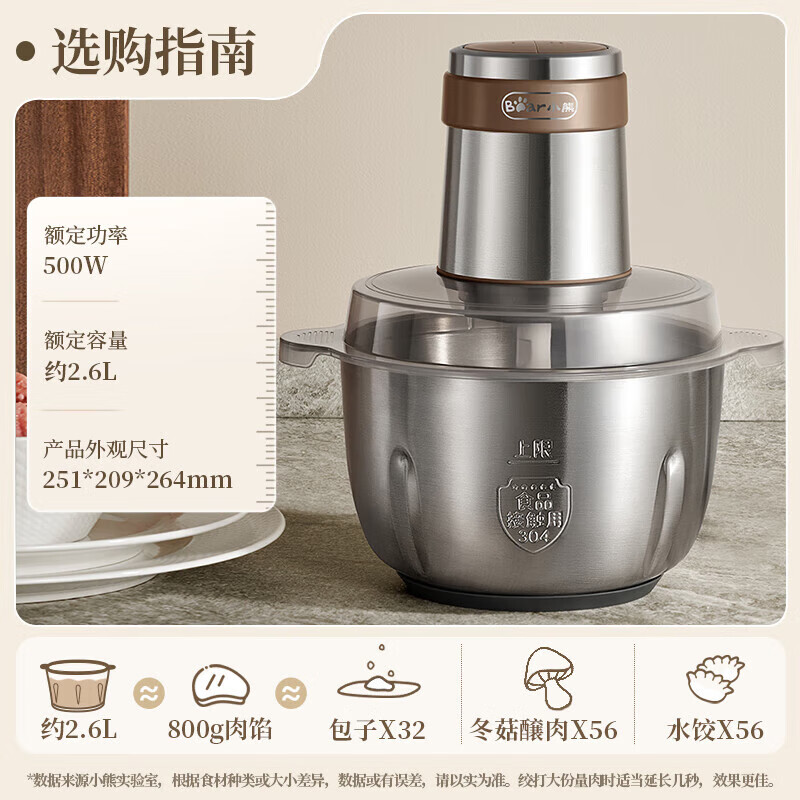 小熊(Bear)绞肉机家用绞馅机碎肉机电动多功能料理搅拌2.6L打肉饺子肉馅蒜蓉机切碎机全钢机身 QSJ-L05H7高清大图