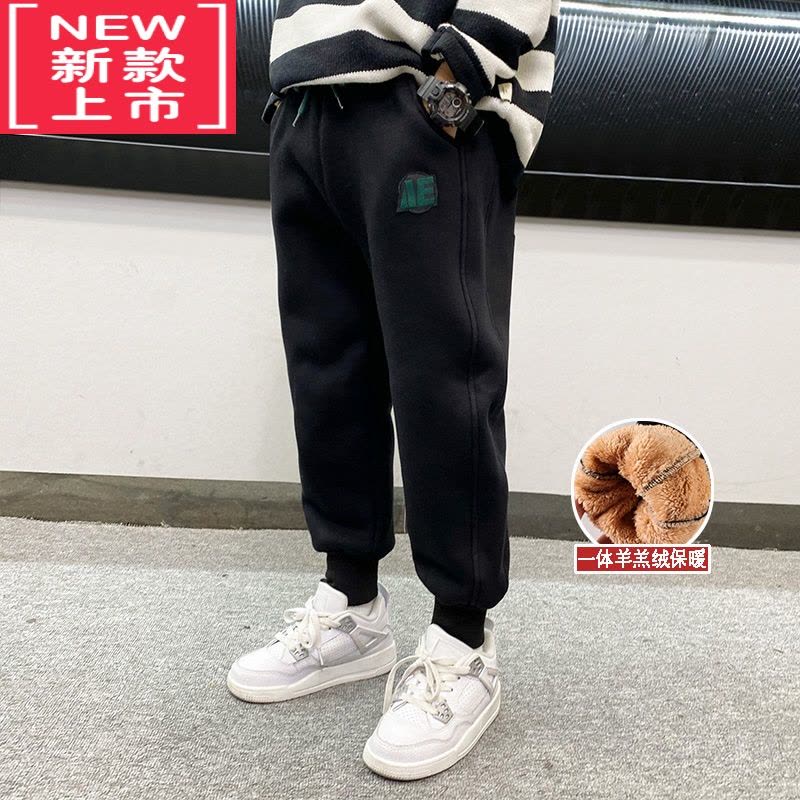 可莉允男童羊羔绒裤子中大童秋冬季加绒加厚儿童运动裤一体绒保暖休闲裤保暖裤图片