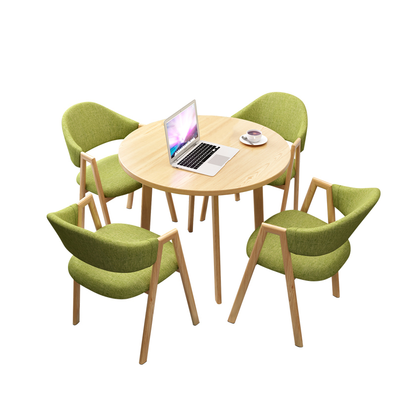 三金鑫 简易接待洽谈桌椅组合售楼处奶茶店办公室休闲小圆桌餐桌 绿色-80cm一桌四椅