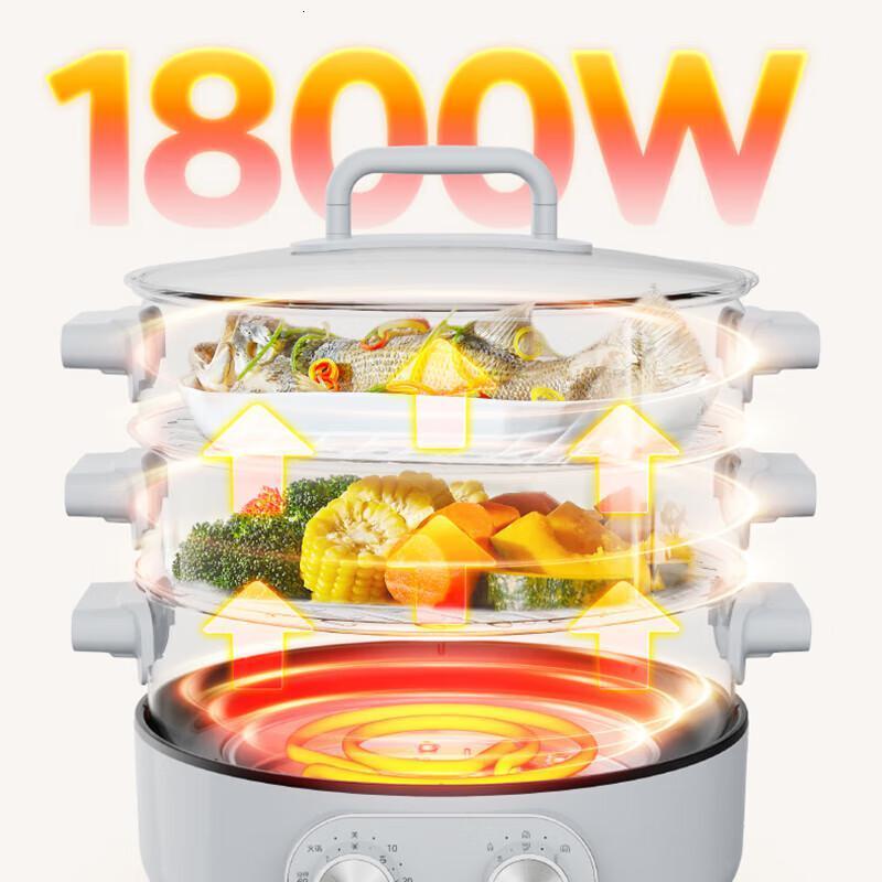 美的(Midea)电蒸锅电煮锅电锅一体多功能锅炖蒸煮一体三层双控可拆锅体多功能家用大火力MZ-ZGC3012C