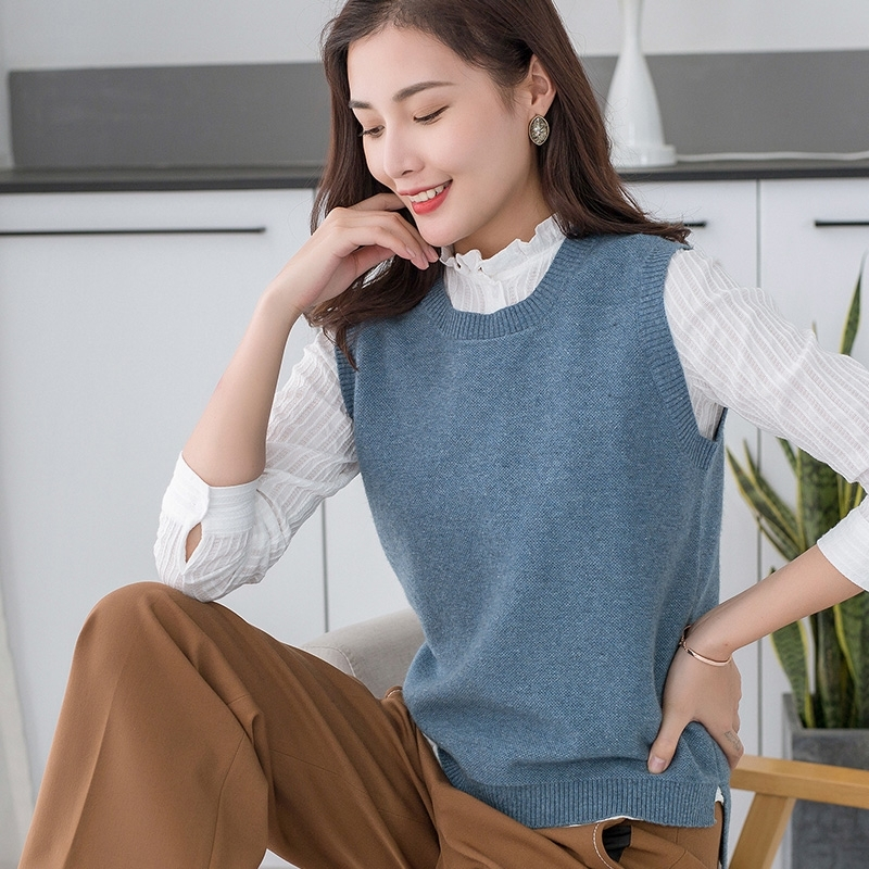 韩版毛衣马甲女春季新款修身圆领背心羊绒短款针织衫简约套头无袖