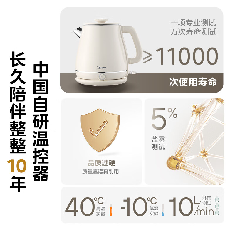 美的(Midea)电水壶1.8升大容量电热水壶烧水壶一键保温双层防烫开水壶316不锈钢防烫保温电水壶MK-SH60-Q高清大图