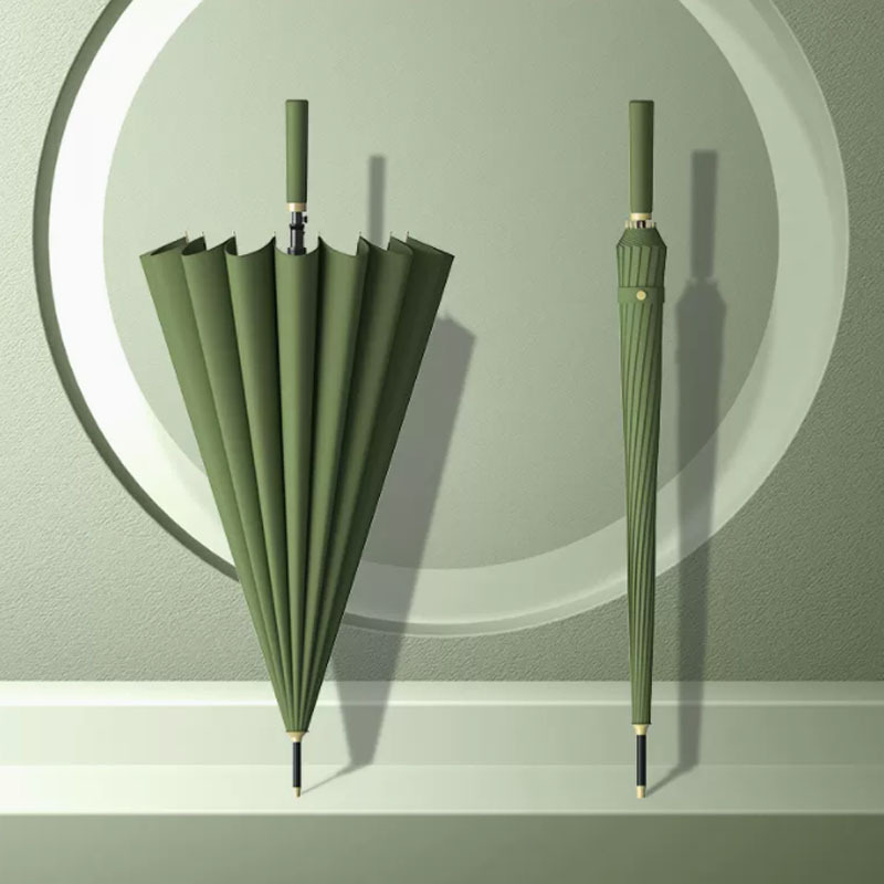 嘉创优品 长柄直杆伞 家用大号加固结实抗风暴雨专用伞16骨 军绿色