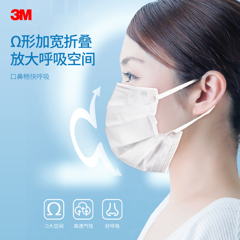 [3M耐适康7660(超小号白色35个/包)]3M耐适康口罩一次性防尘透气成人50只独立包装细菌过滤效率≥95%