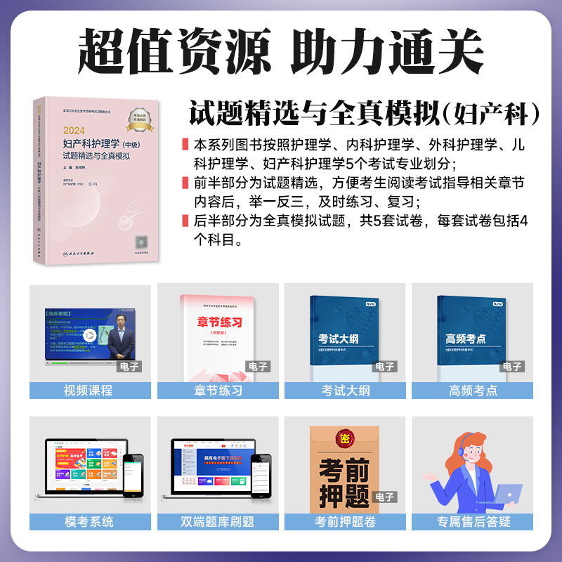 [正版]新版24主管护师中级2024年人卫版妇产科护理学习题精选题库考前冲刺试卷2024卫生资格考试用书妇产科主管中级高清大图