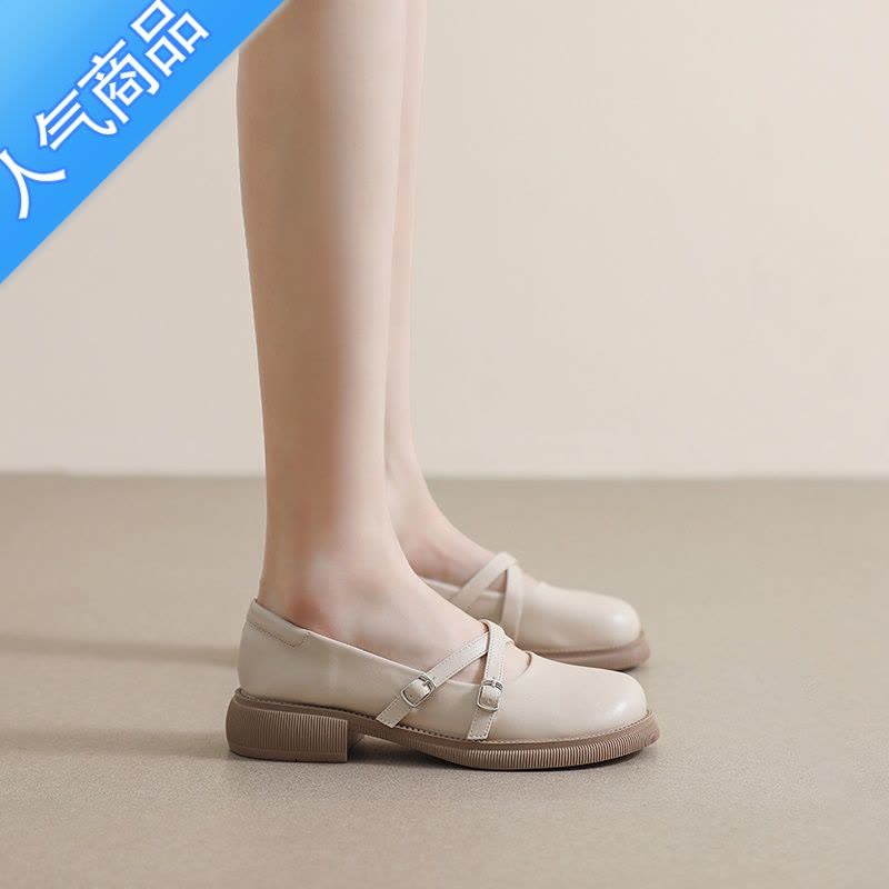 SUNTEK厚底乐福鞋女2023新款复古圆头玛丽珍鞋法式可爱学院风单鞋女软底图片