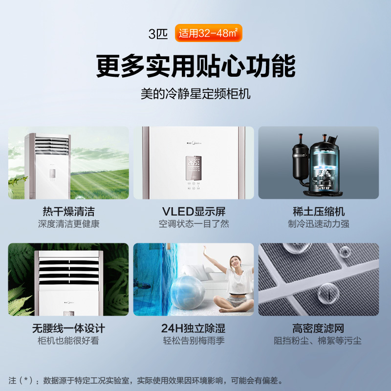 美的(Midea)3匹定频家用客厅柜机空调 大出风口立式冷暖空调冷静星KFR-72LW/DN8Y-PA400(D3)