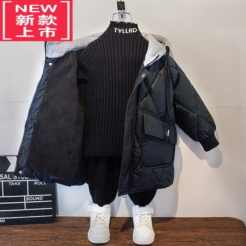 可莉允男童羽绒棉服2022冬季新款中大童中长款韩版洋气加厚连帽外套棉衣图片
