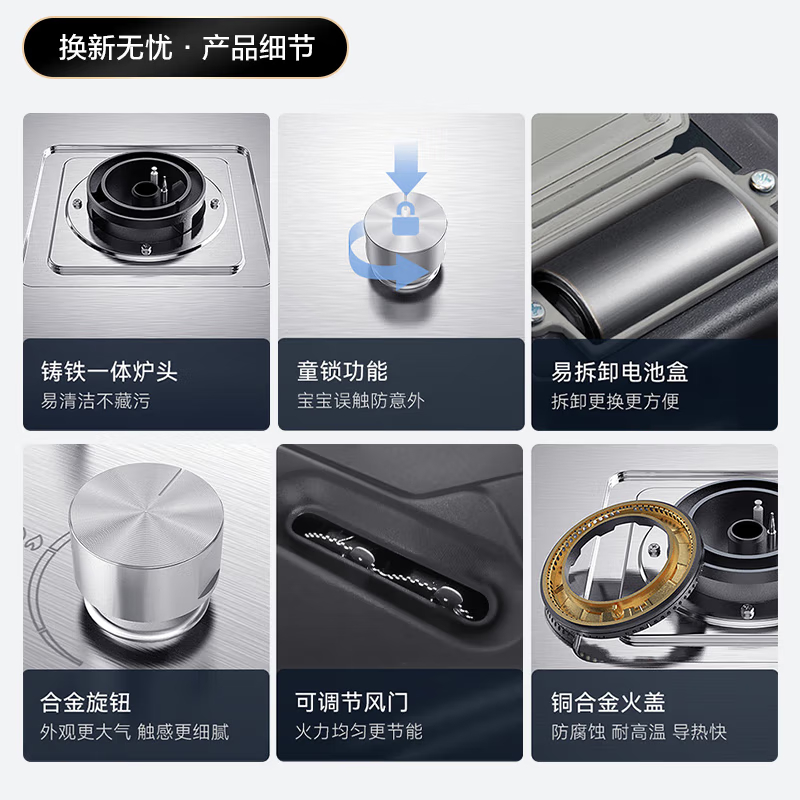 华帝(vatti)燃气灶天然气灶家用台嵌两用双眼灶台不锈钢面板5.2kW猛火换灶不改孔i10065A(液化气咨询客服)高清大图