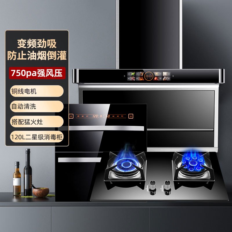 欢呼好太太 变频抽油烟机燃气灶消毒柜厨电三件套装 自动清洗顶侧双烟灶套餐 Q10+A199-2+A11液化气 自行安装