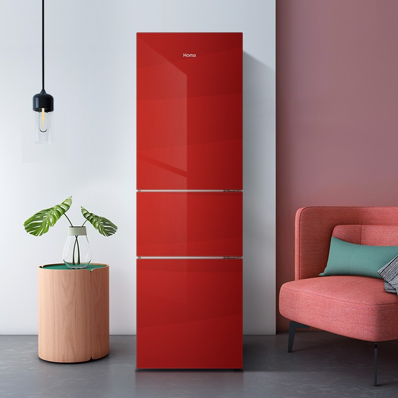 奥马homa205升三门冰箱风冷无霜575cm超薄机身bcd205wdjg祥云红