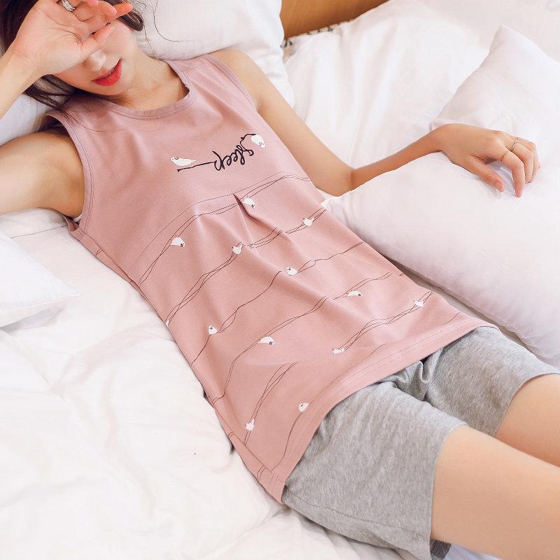 睡衣女夏棉无袖背心两件套装夏季可外穿短裤夏天薄款坎肩家居服