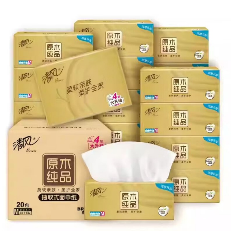清风抽纸 尺寸:190mm*154mm,金装系列,4层110抽/包 20包/箱 M码高清大图