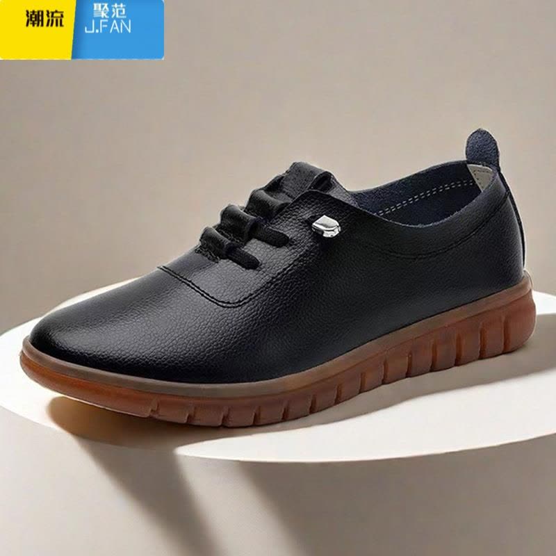 聚范牛筋底皮面防水防滑厨房鞋上班工作单鞋妈妈黑色皮鞋老北京布鞋女图片