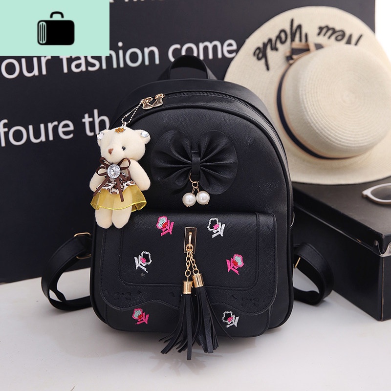 儿童幼儿园书包潮可爱女童公主背包时尚小学生旅游双肩包女孩包包NEW LAKE 760黑色大号【单包】送小熊