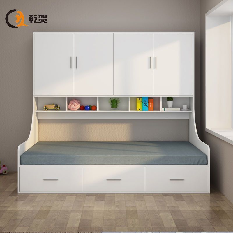 单人床日式现代小户型床加衣柜一体简约经济型女生储物榻榻米床_897_929 普通款1000mm*2000mm组装式箱体床