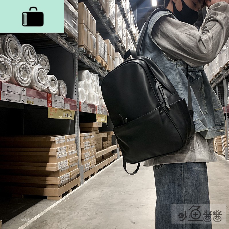 ins书包女韩版原宿ulzzang学院风高中学生双肩包PU皮防水背包旅行NEW LAKE 黑色