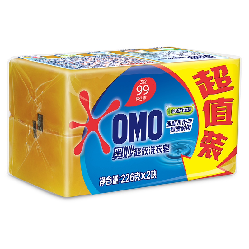 奥妙(OMO) 超效洗衣皂226g*4块 肥皂 透明皂含天然芦荟精粹[联合利华]