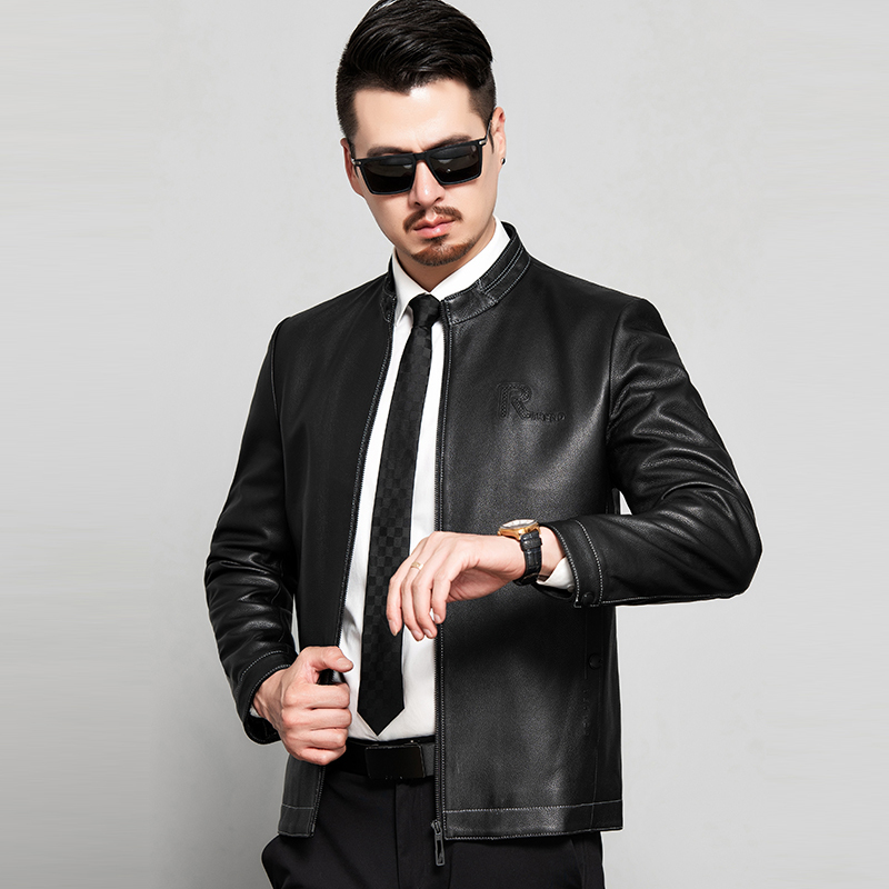 男士皮夹克秋冬中老年装纯皮绵羊皮真皮男装机车外套新款中年男士冬装