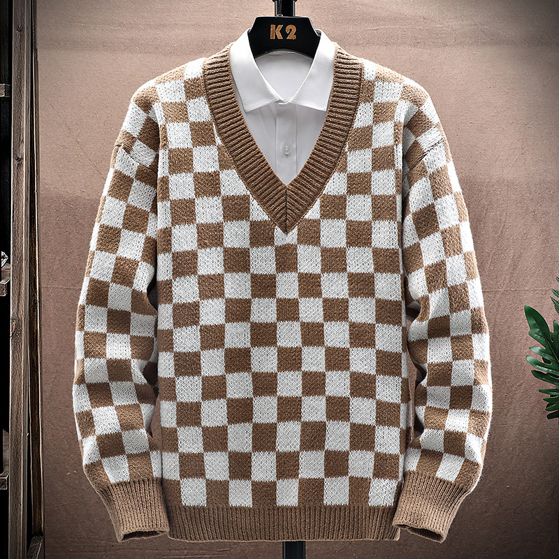 蒙洛里克长袖v领毛衣男士秋冬季潮牌男款慵懒风男生针织羊毛衫nyh183