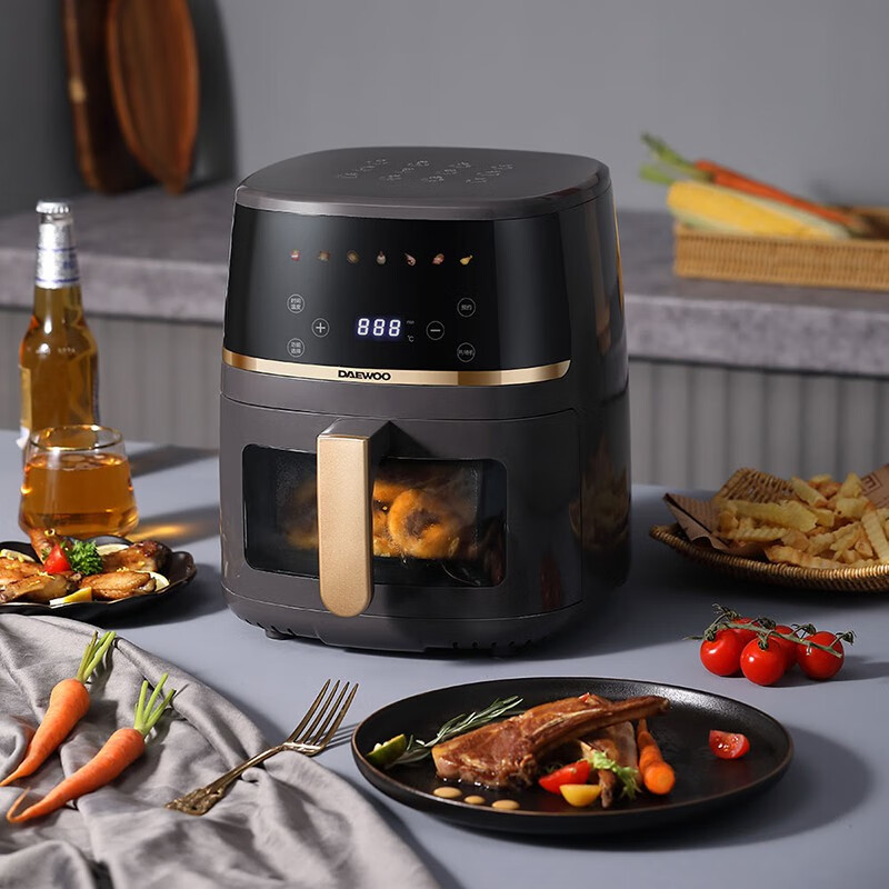 大宇(DAEWOO) 1250W抽拉断电保护彩色显示触屏5L容量空气炸锅 幻影灰 DYKZ-5013E