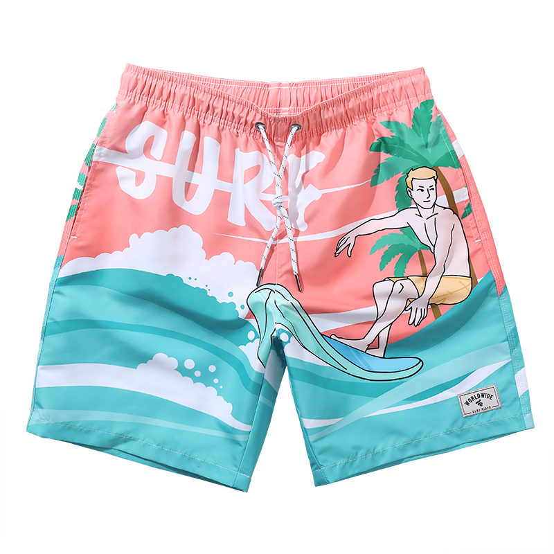 潮牌沙滩裤男士夏季海边冲浪裤游泳印花五分裤宽松速干大裤衩男款