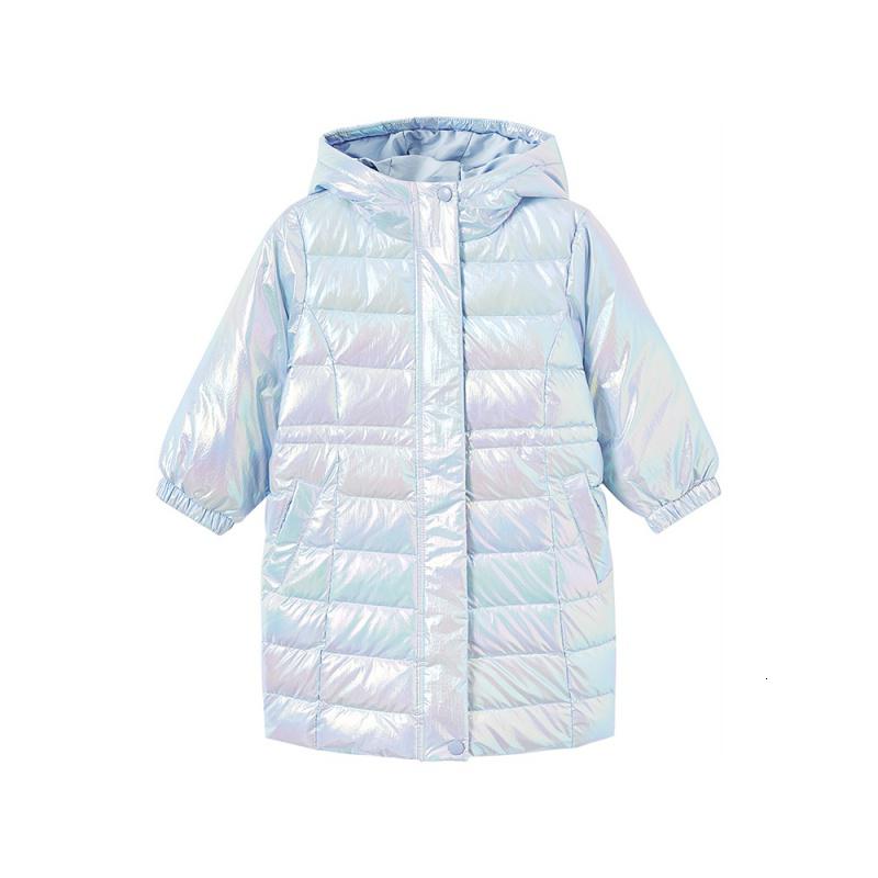 [2件2折价:129]米喜迪mecity童装冬新款女童炫彩连帽中长款加厚保暖羽绒服高清大图