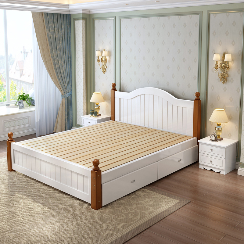 创世人 实木床简约现代大人床单人床双人床出租房用松木床1.