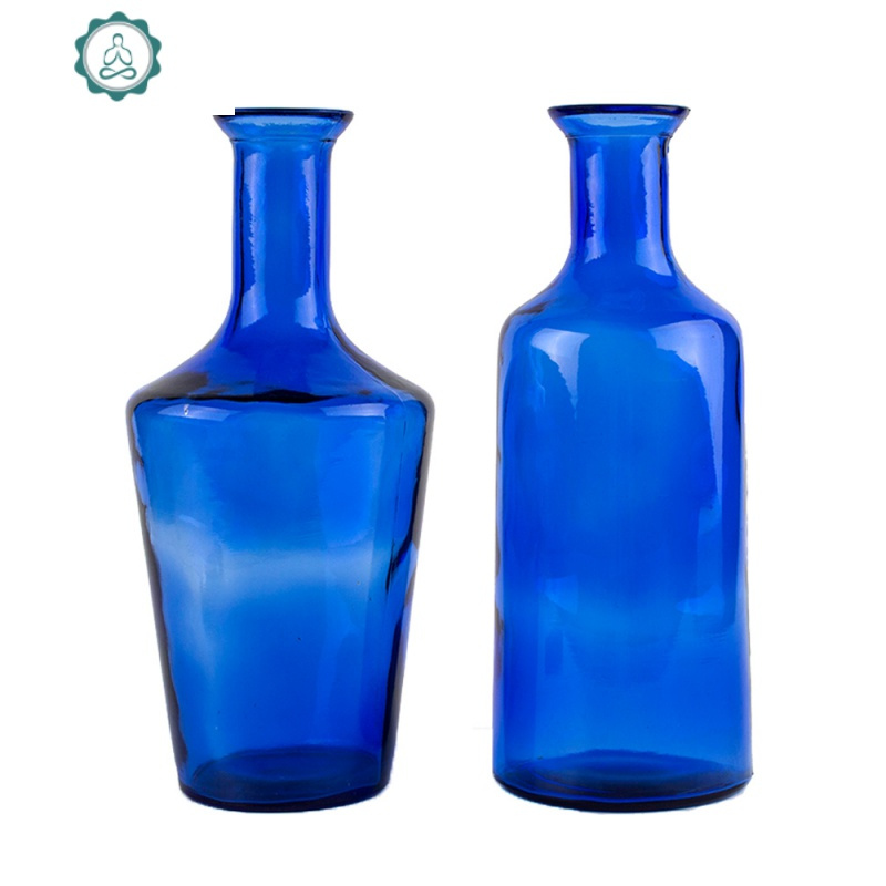 木子晶蓝色玻璃小口径花瓶装饰客厅摆件干花花器水培家居插花瓶 封后