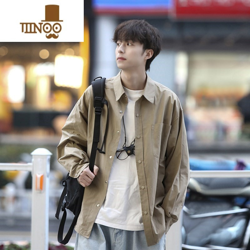YANXU潮牌简约长袖衬衫男生薄款日系cityboy痞帅感衬衣外套